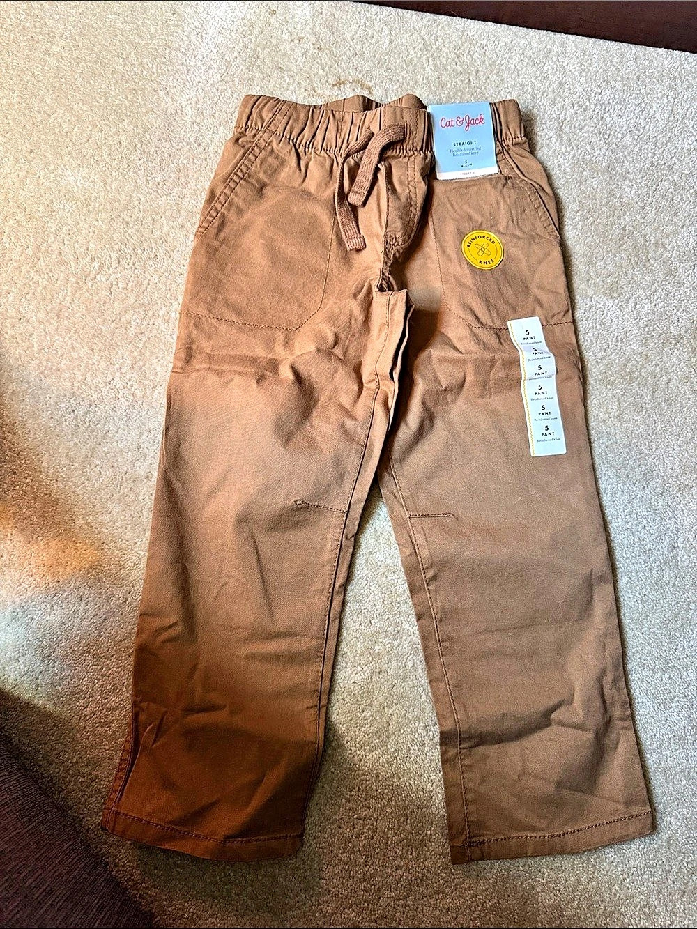 NWT! Cat & Jack Straight Fit Stretch Reinforced Knee Pants Girls Size 5 Brown